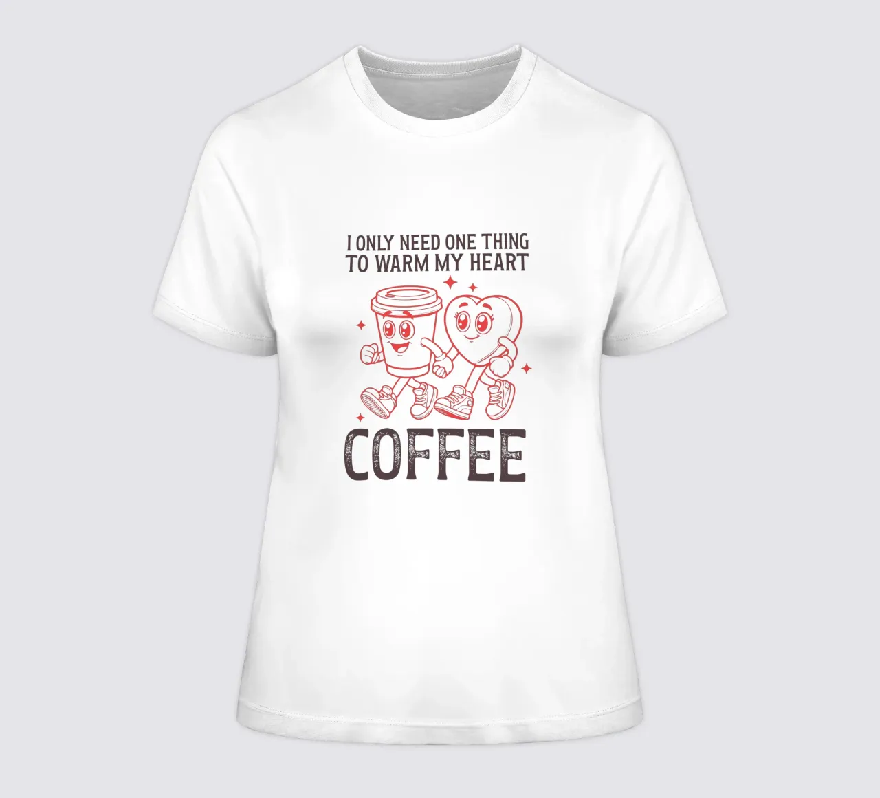 I only need one thing to warm my heart, coffee. t-shirt da donna da edsonramosart
