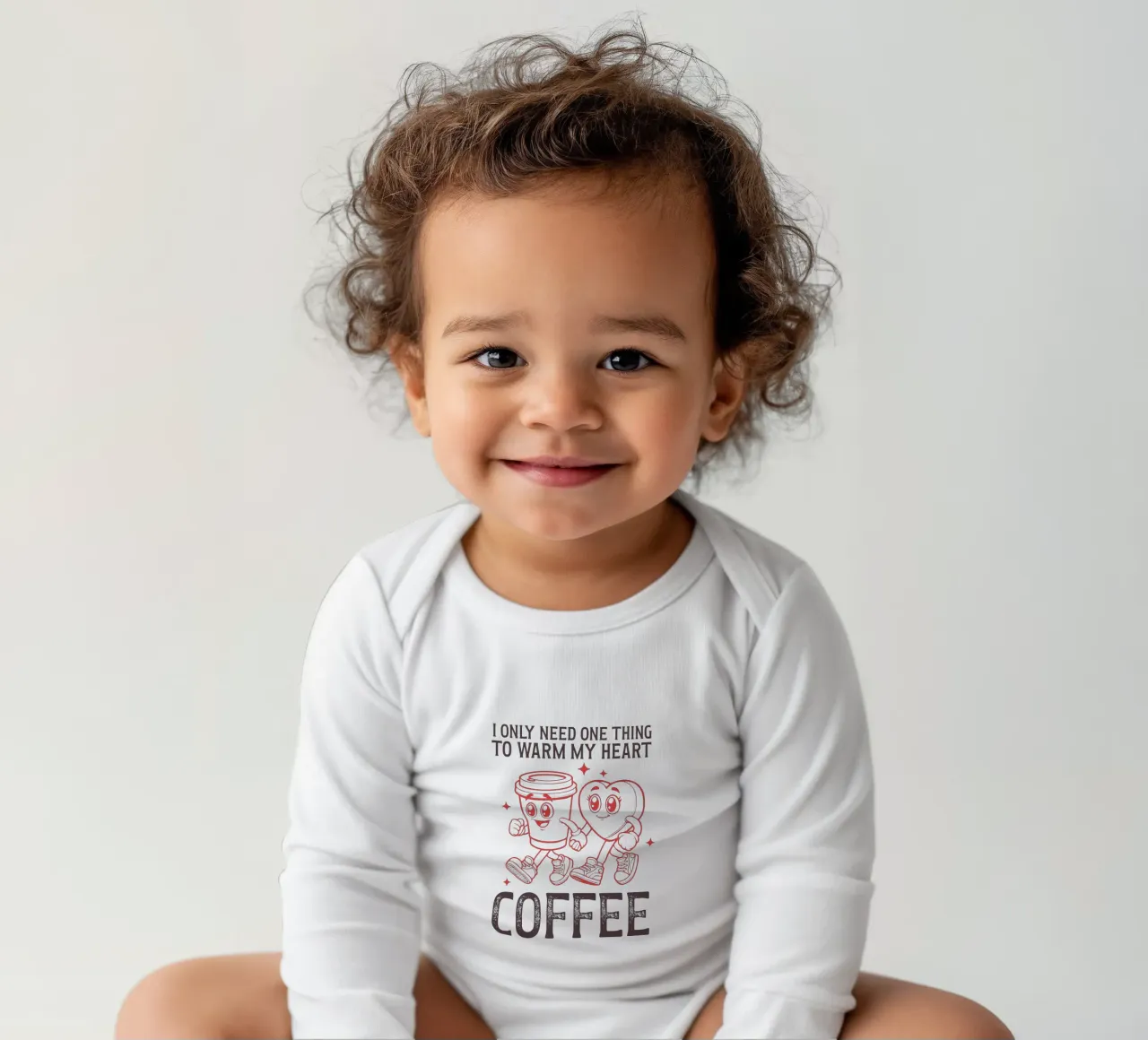 I only need one thing to warm my heart, coffee. body neonato maniche lunghe da edsonramosart
