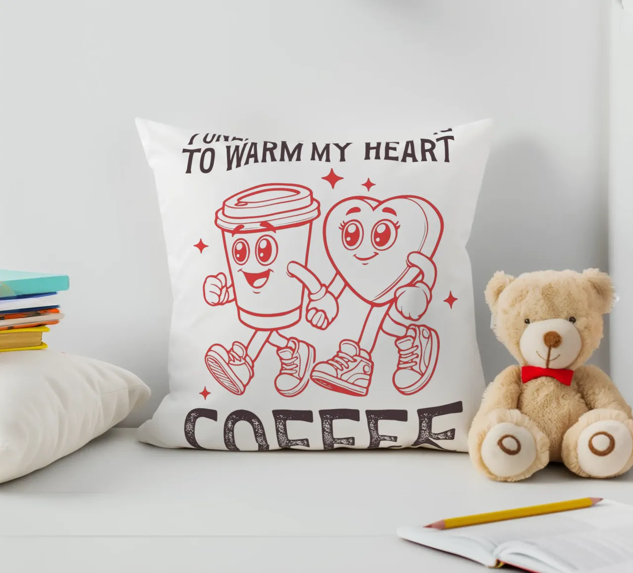 I only need one thing to warm my heart, coffee. cuscino da edsonramosart