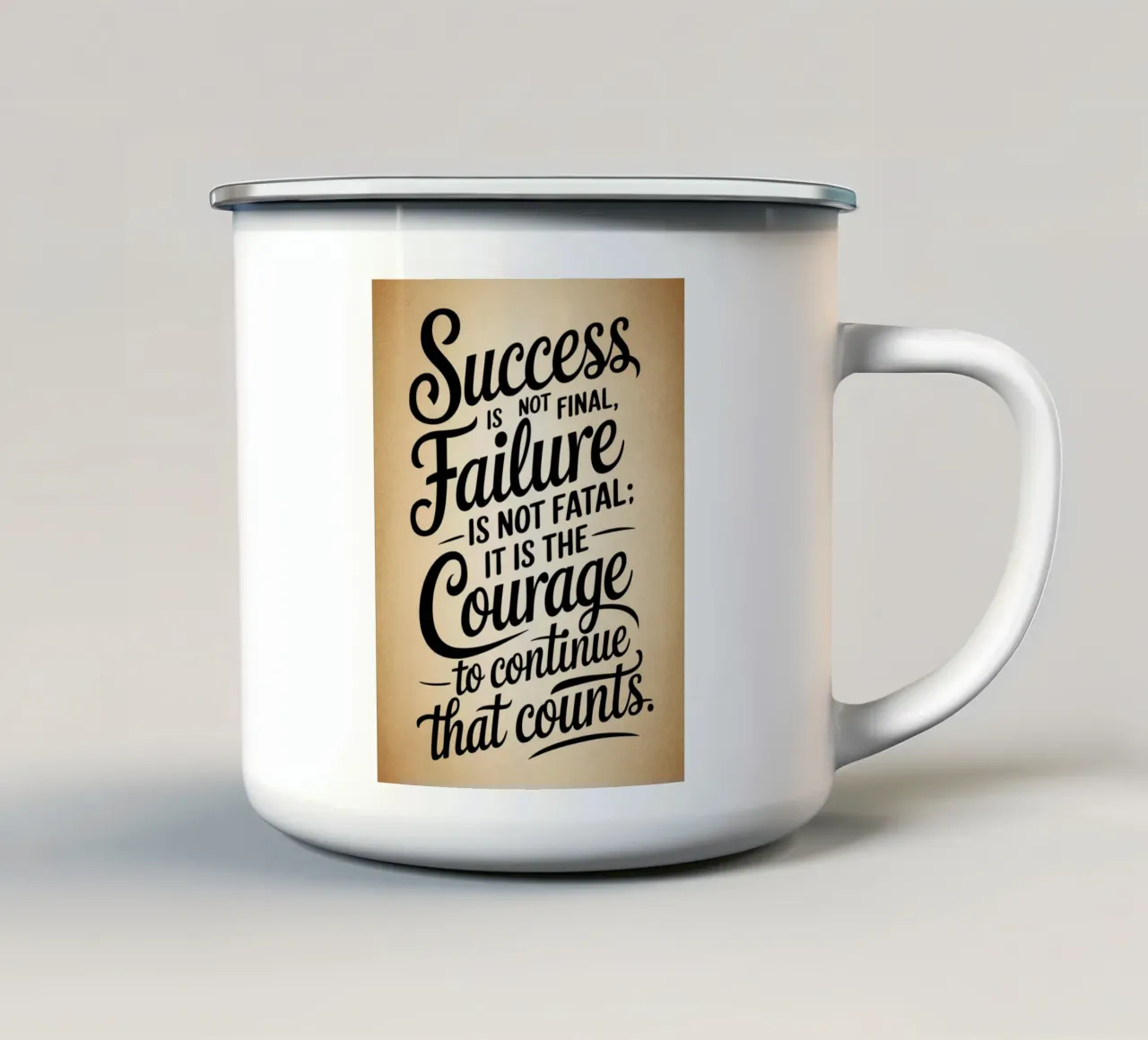 Le succès n'est pas définitif, l'échec n'est pas fatal : c'est le courage qui fait la différence. mug en émail de logic