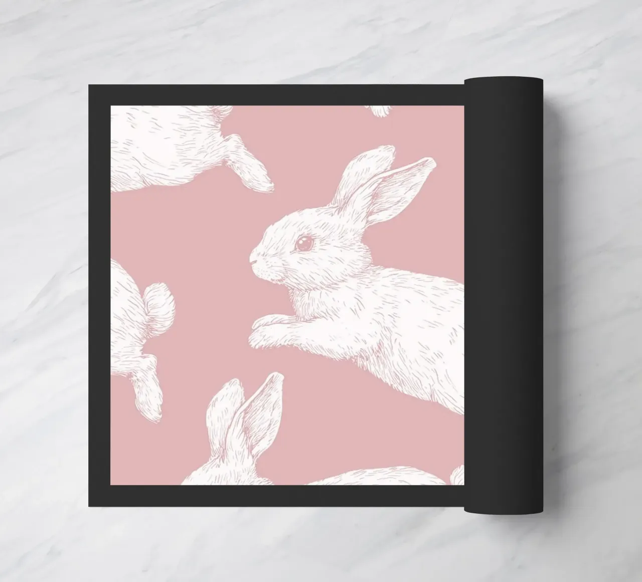 White Bunny Pattern doormat by Jungle Joy Art