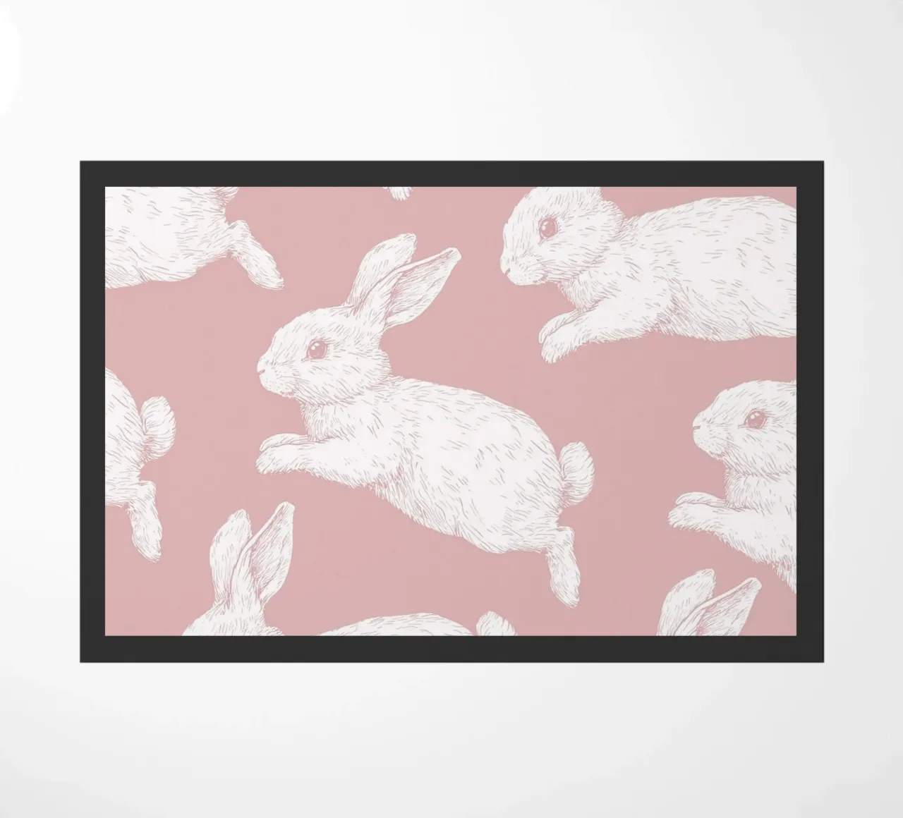 White Bunny Pattern doormat by Jungle Joy Art