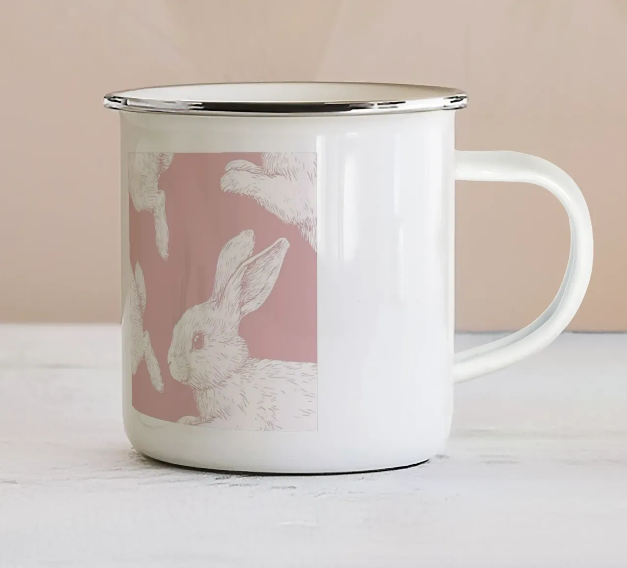Modello di coniglietto bianco tazza in smalto da Jungle Joy Art
