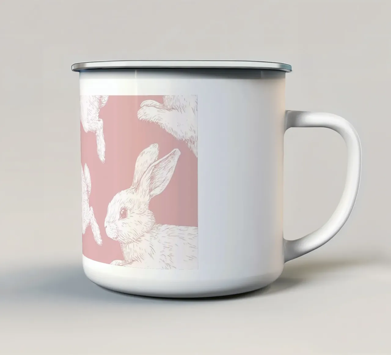 Modello di coniglietto bianco tazza in smalto da Jungle Joy Art