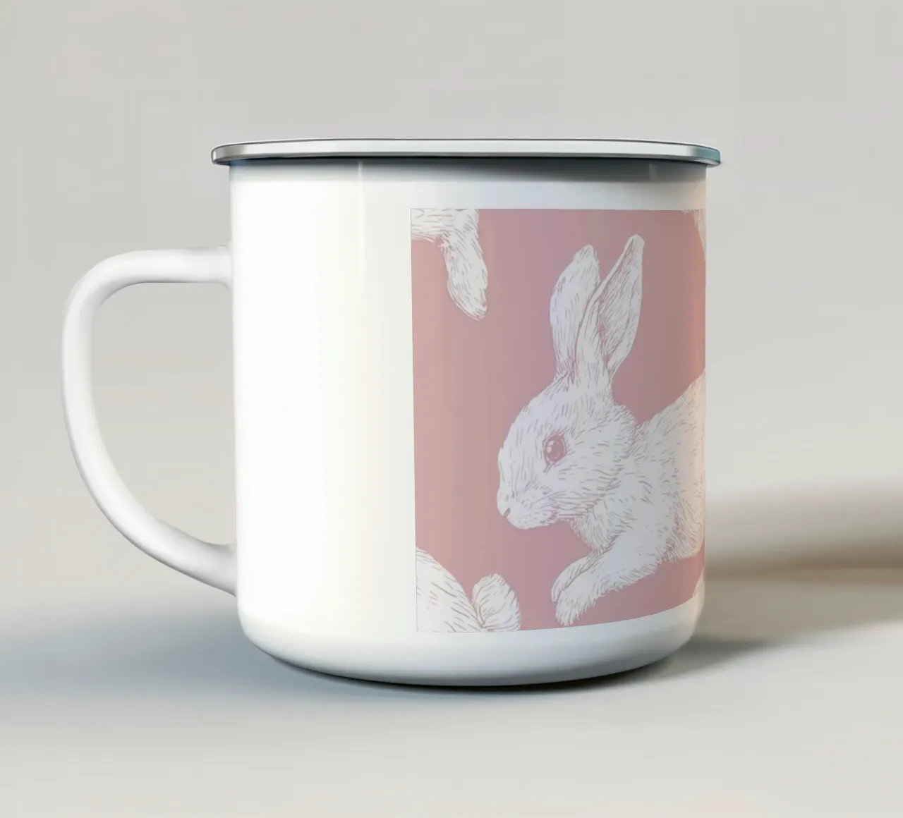 Modello di coniglietto bianco tazza in smalto da Jungle Joy Art