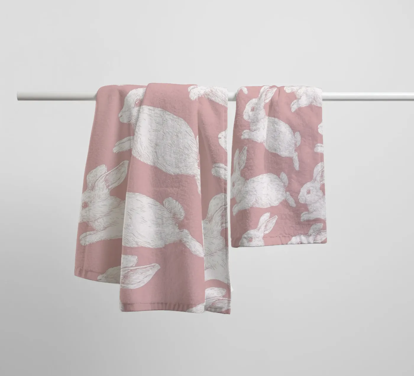 White Bunny Pattern towel by Jungle Joy Art