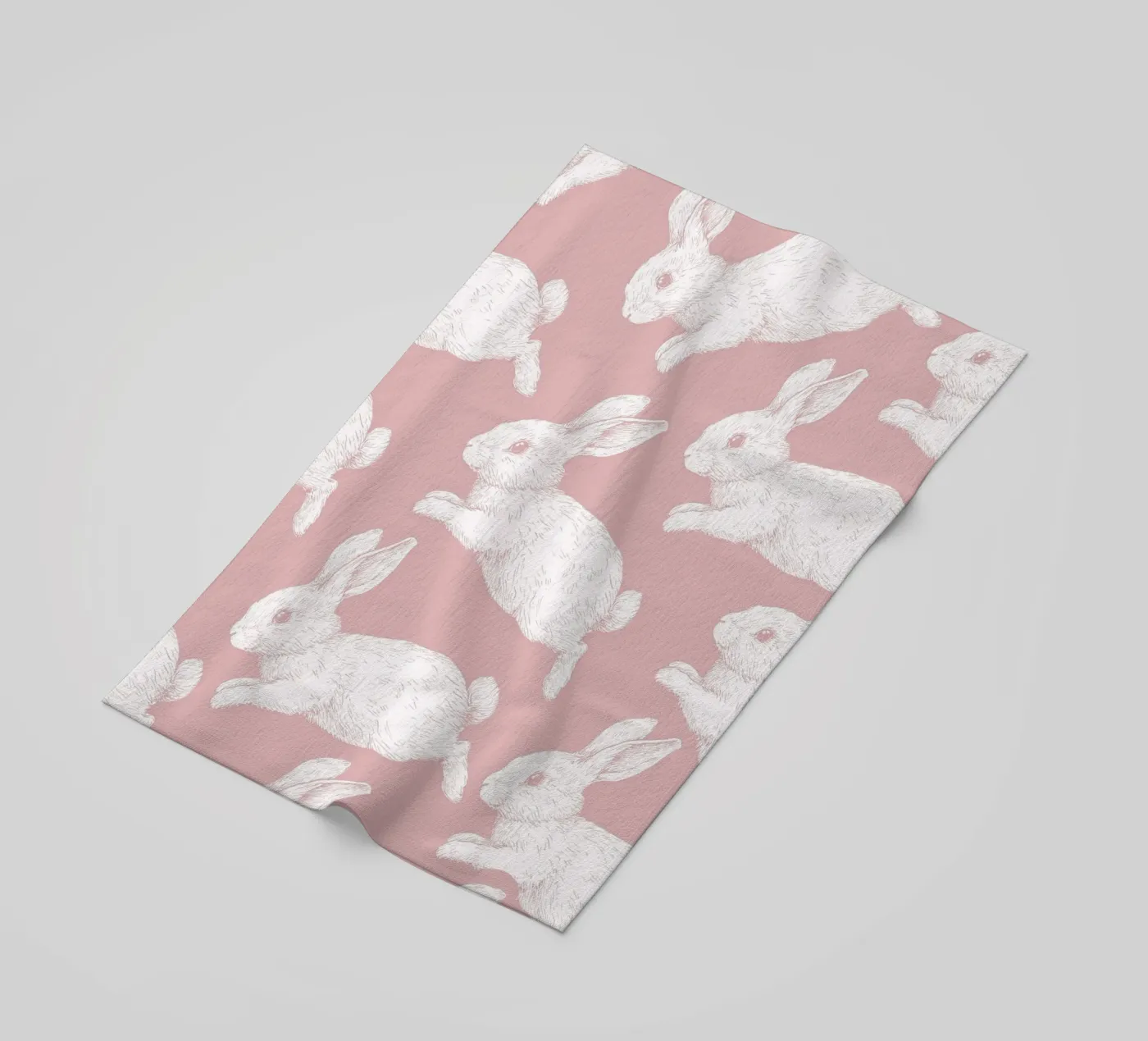 Wit konijnenpatroon strandhanddoek van Jungle Joy Art