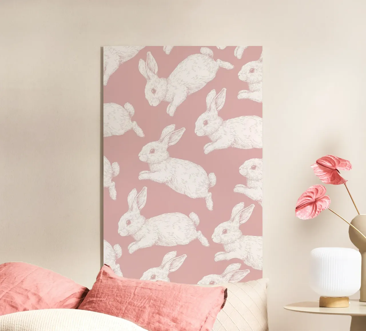 White Bunny Pattern Acryl-Glas von Jungle Joy Art