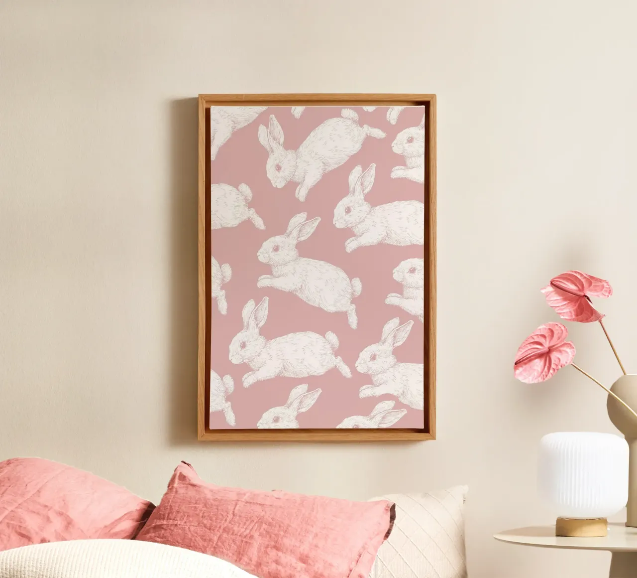 White Bunny Pattern canvas by Jungle Joy Art