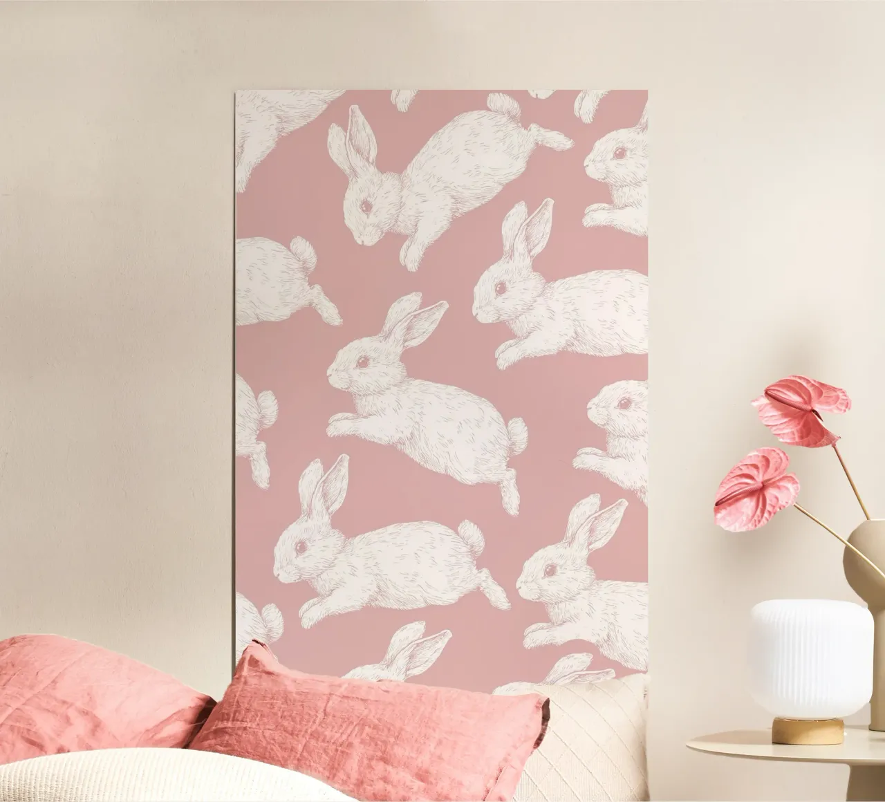 White Bunny Pattern poster by Jungle Joy Art