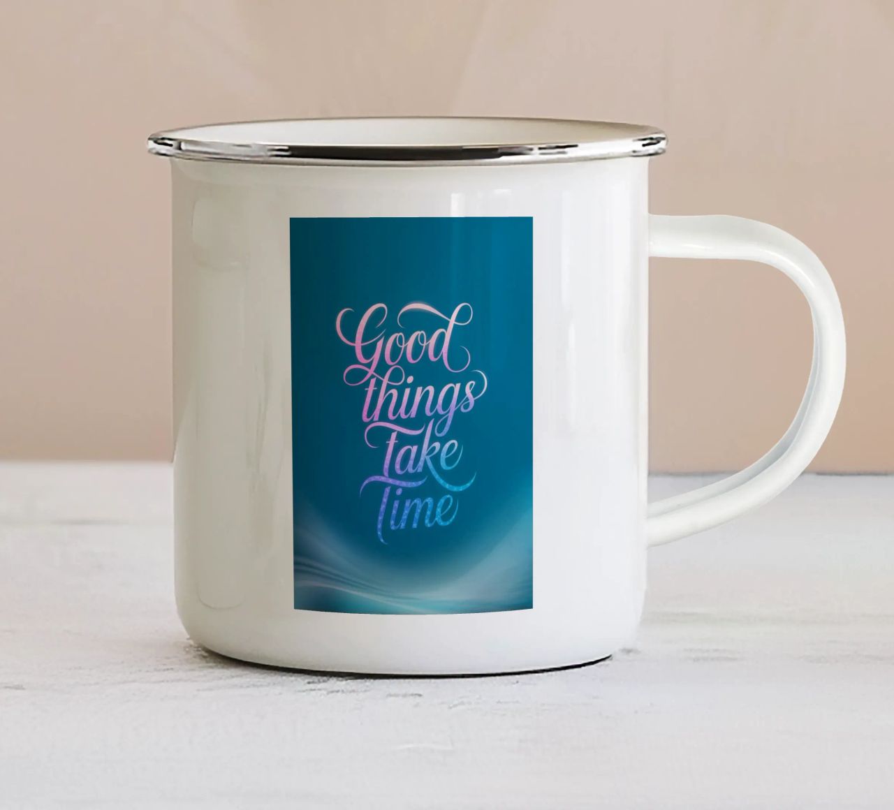 Le cose belle richiedono tempo tazza in smalto da logic
