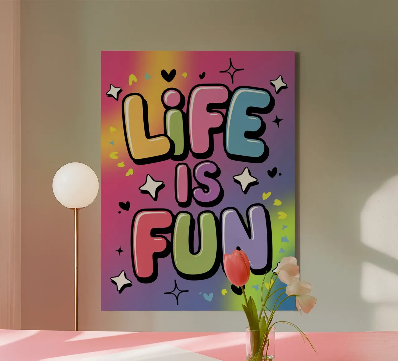 HET LEVEN IS LEUK canvas met Baklijst van logic