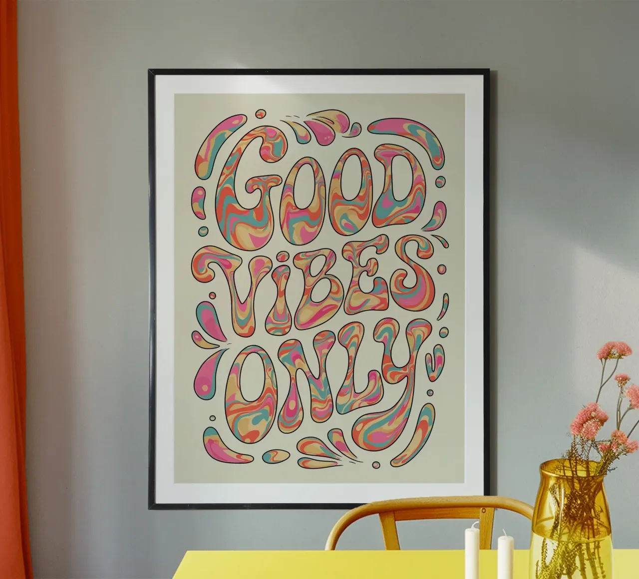 UNIQUEMENT DES BONNES VIBRATIONS poster avec cadre en aluminium de logic