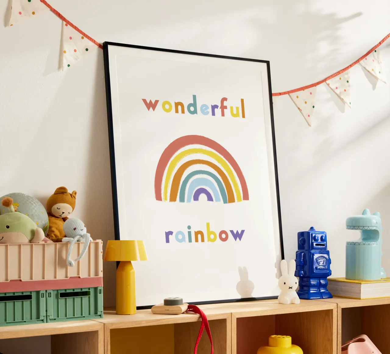 wonderful rainbow poster con telaio in legno da natural neutral