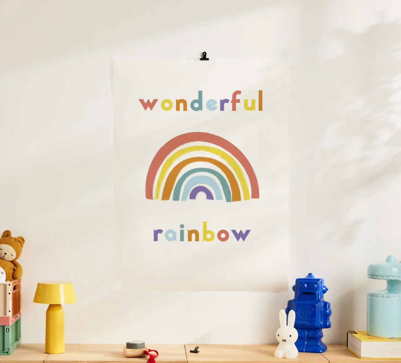 wonderful rainbow poster con telaio in legno da natural neutral