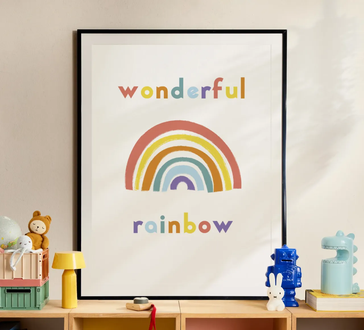 wonderful rainbow poster con telaio in legno da natural neutral
