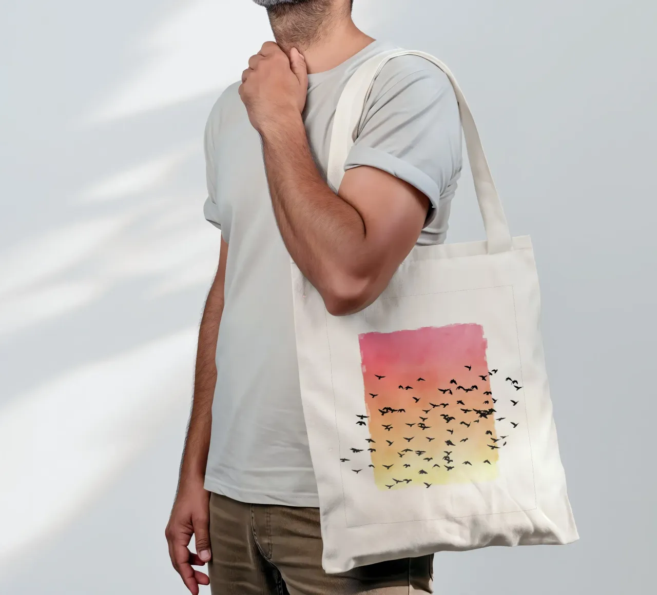 Sunset with birds borsa in juta da apoloprints