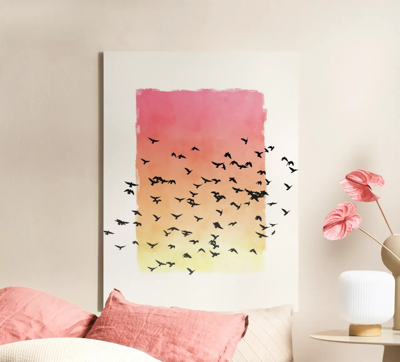 Sunset with birds Leinwand von apoloprints