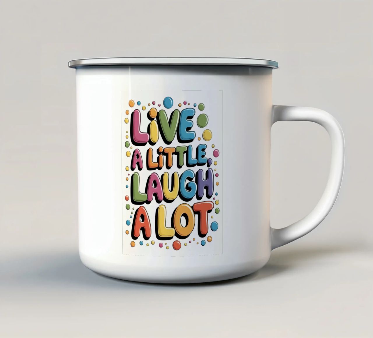 VIVERE UN PO', RIDERE MOLTO tazza in smalto da logic