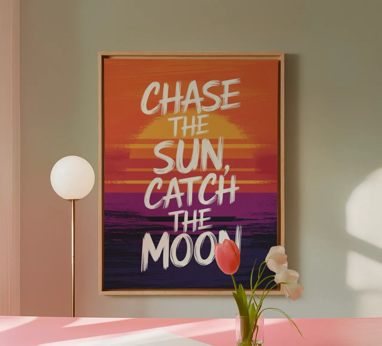 CHASE THE SUN, CATCH THE MOON canvas with Floater frame by logic