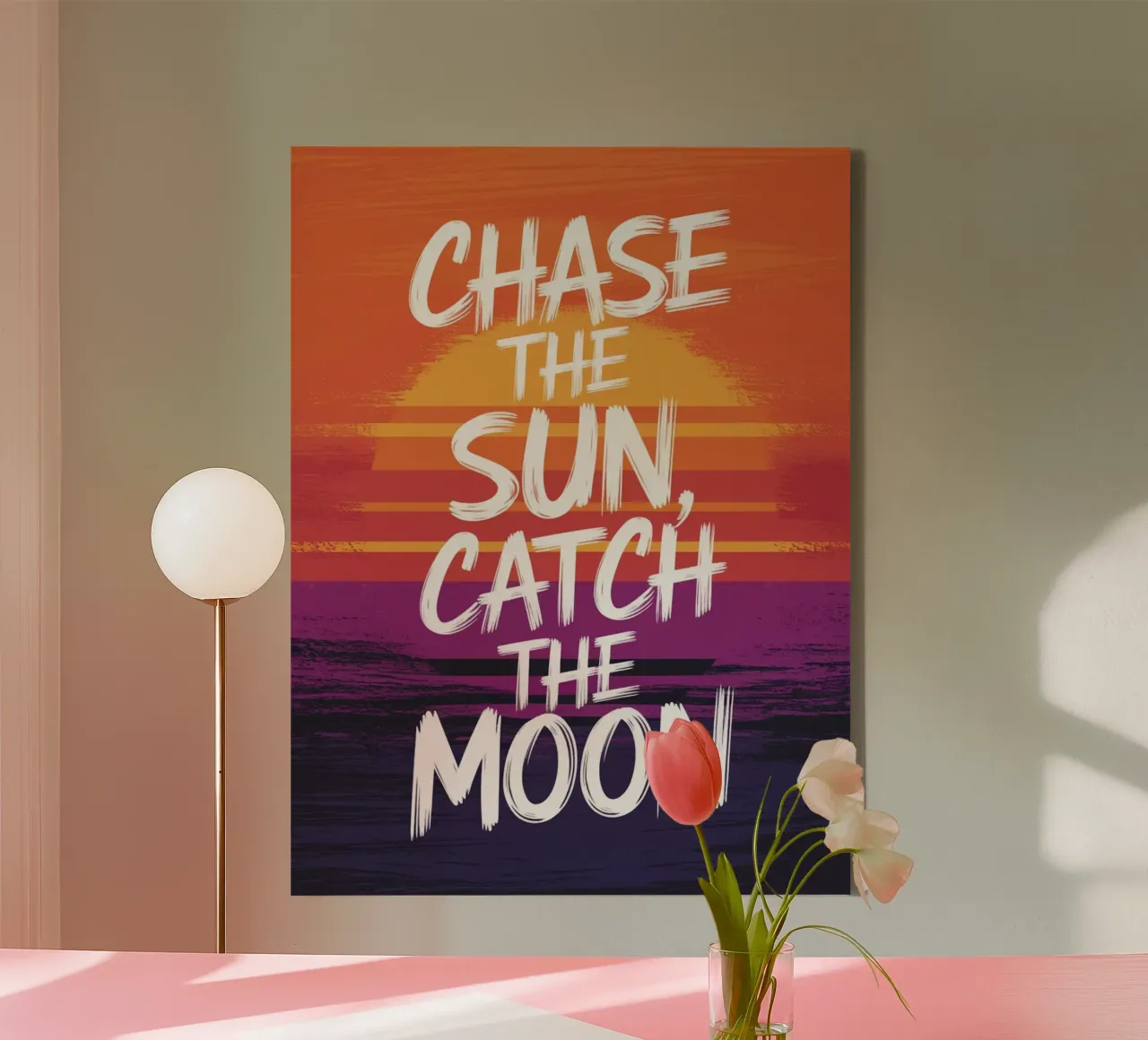 CHASE THE SUN, CATCH THE MOON canvas with Floater frame by logic