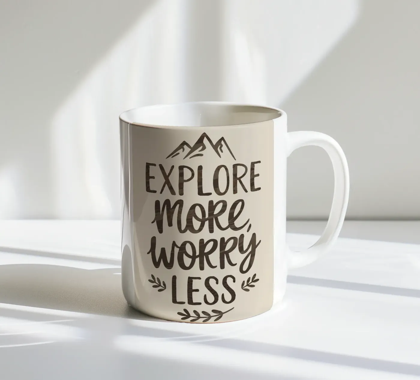 EXPLORE MORE, WORRY LESS ceramic mug by logic