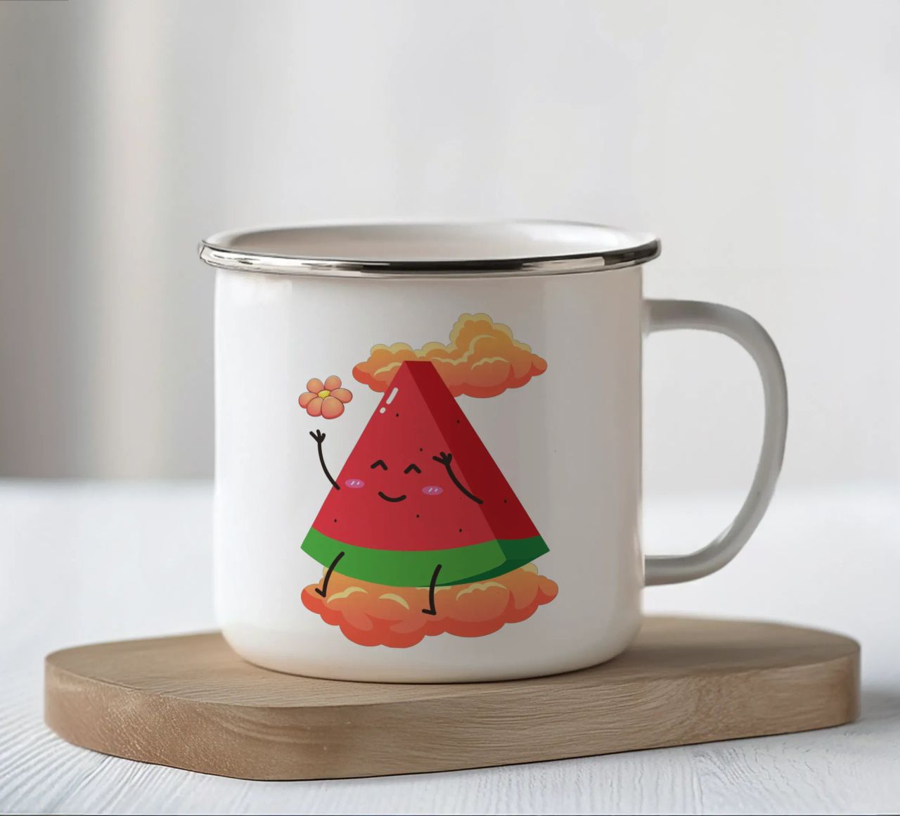 simpatico cocomero con nuvola arancione tazza in smalto da yukihana