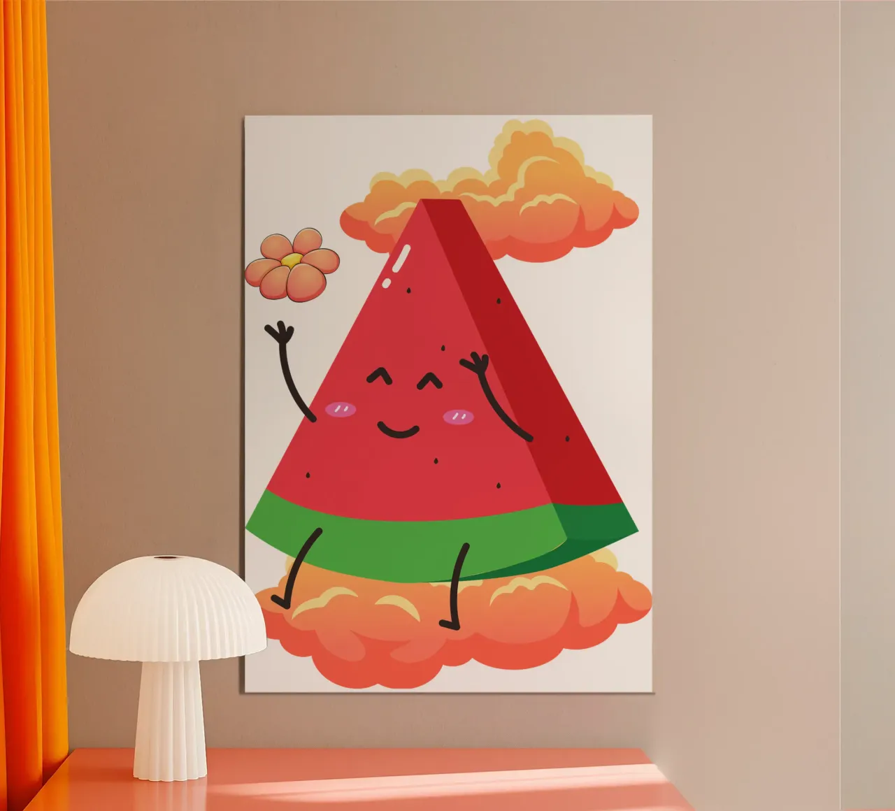 cute watermelon with orange cloud poster with aluminum frame by yukihana