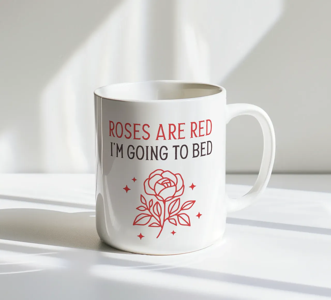 Roses are red i'm going to bed tazza in ceramica da edsonramosart