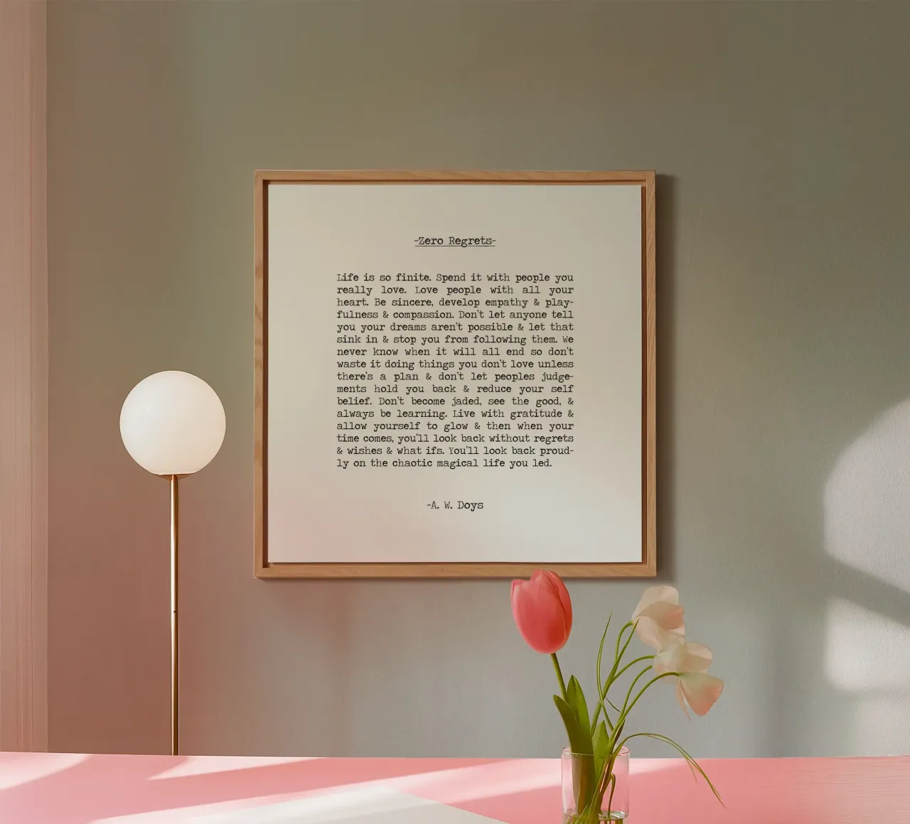 Zero Regrets - A. W. Doys Zitat Alu-Dibond von Summer Soul Co. - Quotes