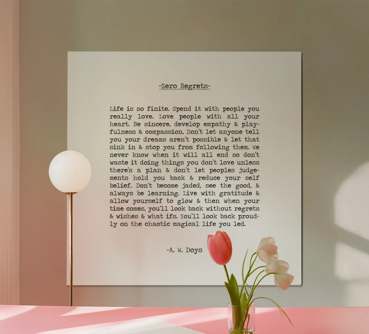 Zero Regrets - A. W. Doys Zitat Hahnemühle von Summer Soul Co. - Quotes