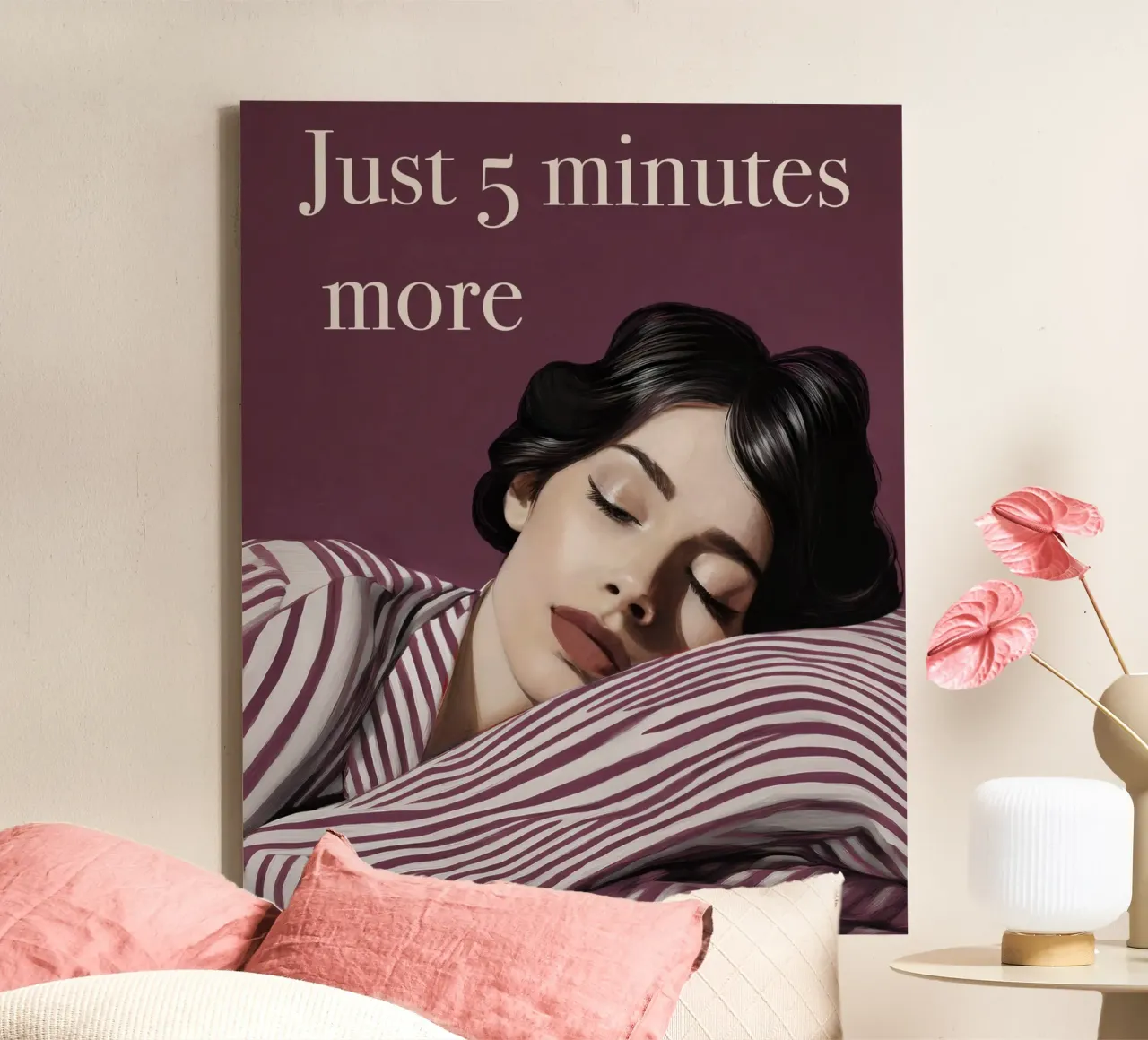 Just 5 minutes more sleeping woman tela con Cornice a cassetta da Take Your Art BV