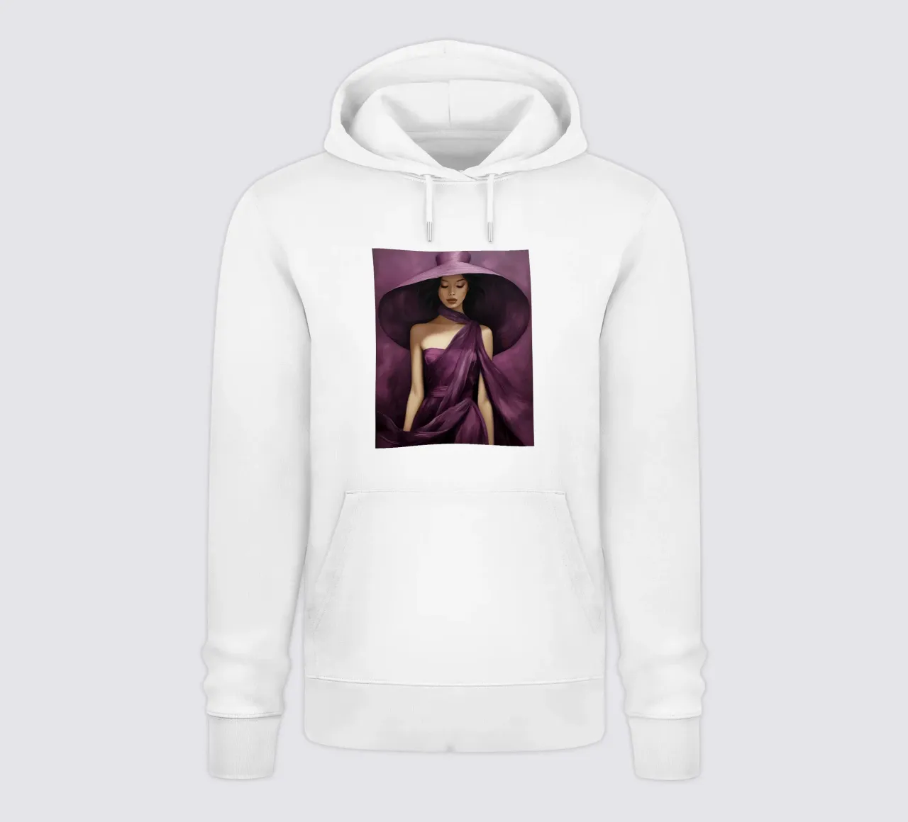 Ritratto di moda donna con grande cappello in colore viola basilico felpa con cappuccio da Take Your Art BV