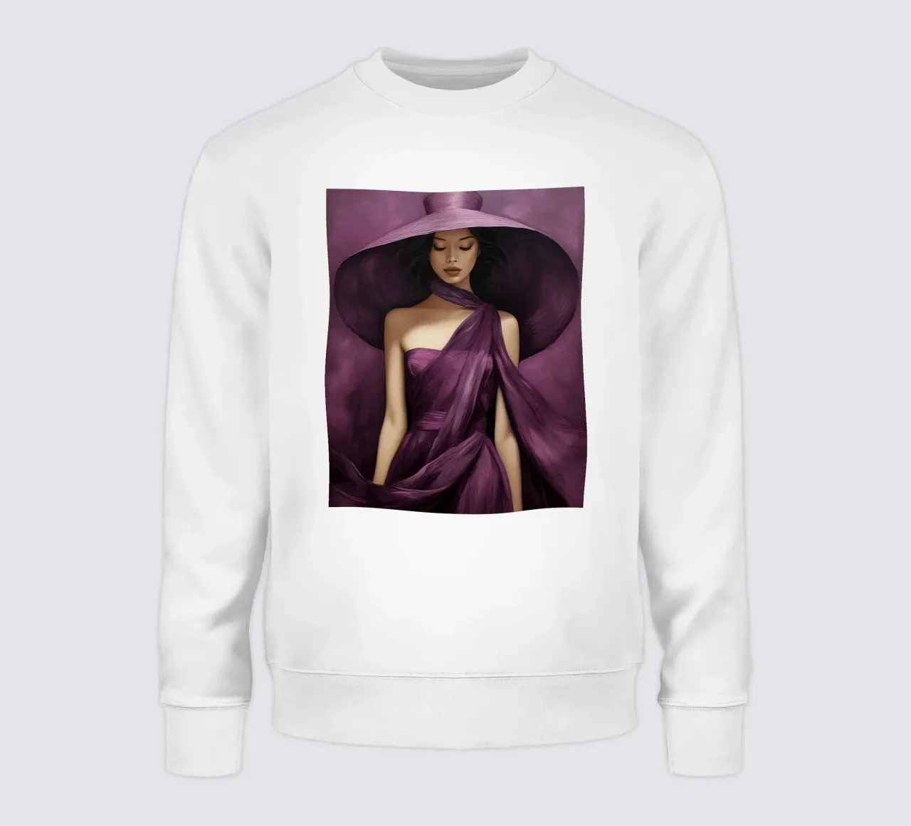 Ritratto di moda donna con grande cappello in colore viola basilico felpa da Take Your Art BV