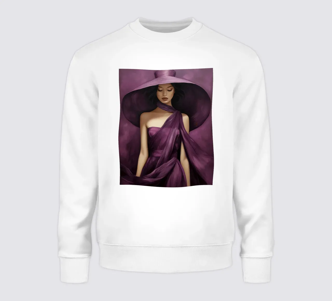 Ritratto di moda donna con grande cappello in colore viola basilico felpa da Take Your Art BV