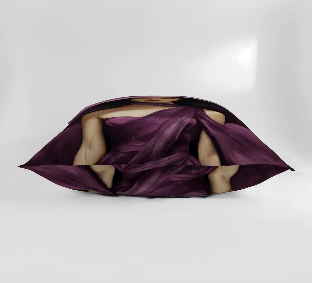 Ritratto di moda donna con grande cappello in colore viola basilico cuscino da Take Your Art BV