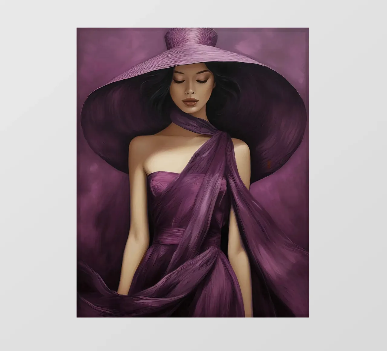 Ritratto di moda donna con grande cappello in colore viola basilico telo in pvc da Take Your Art BV