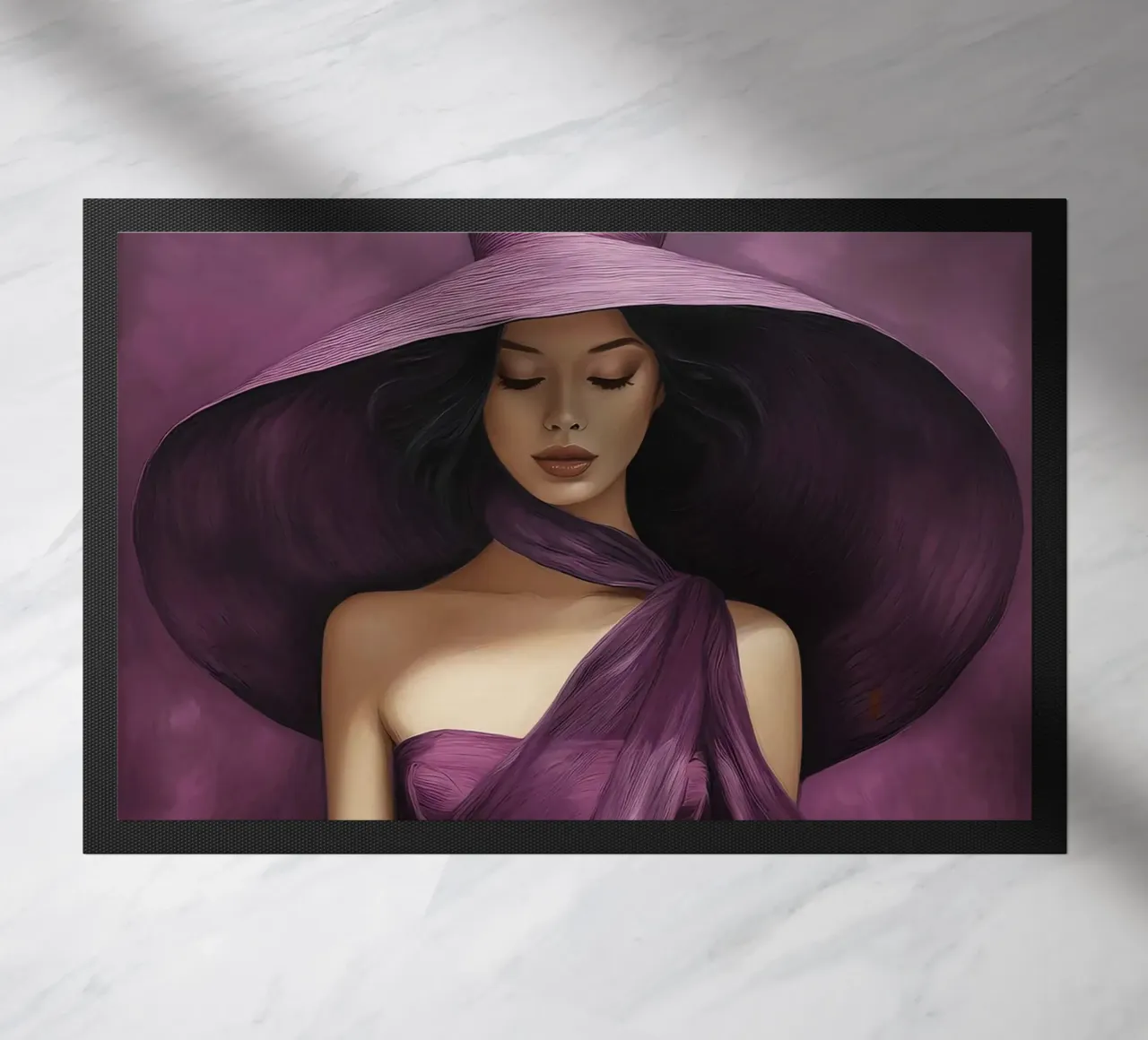 Ritratto di moda donna con grande cappello in colore viola basilico zerbino da Take Your Art BV