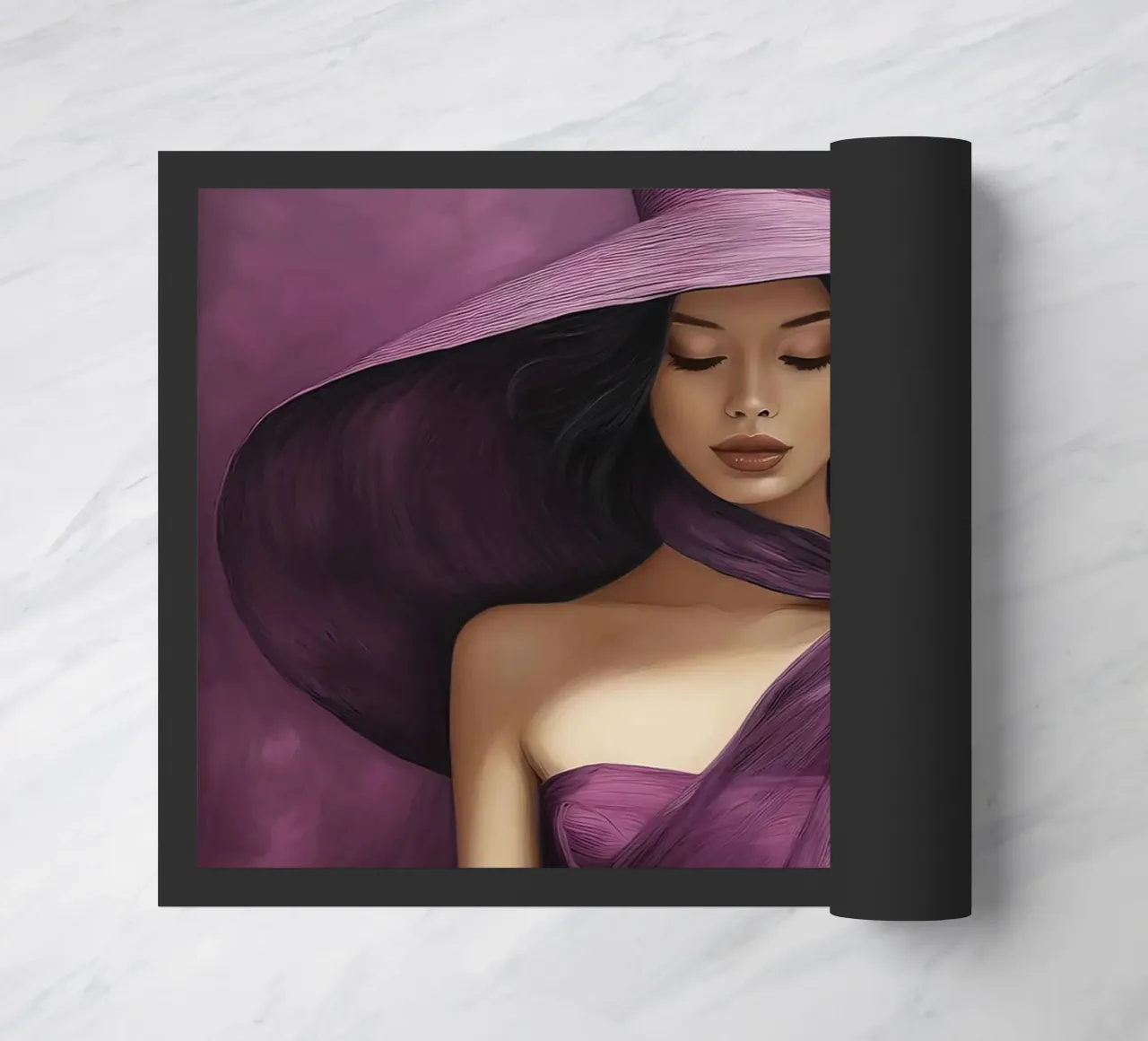 Ritratto di moda donna con grande cappello in colore viola basilico zerbino da Take Your Art BV