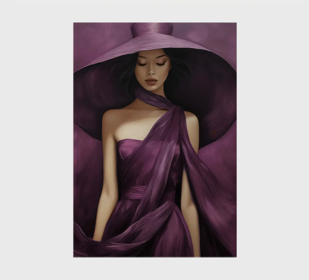 Ritratto di moda donna con grande cappello in colore viola basilico diario da Take Your Art BV