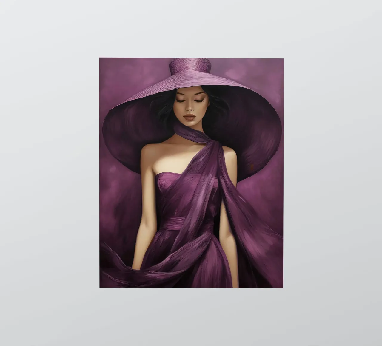 Ritratto di moda donna con grande cappello in colore viola basilico adesivo da Take Your Art BV