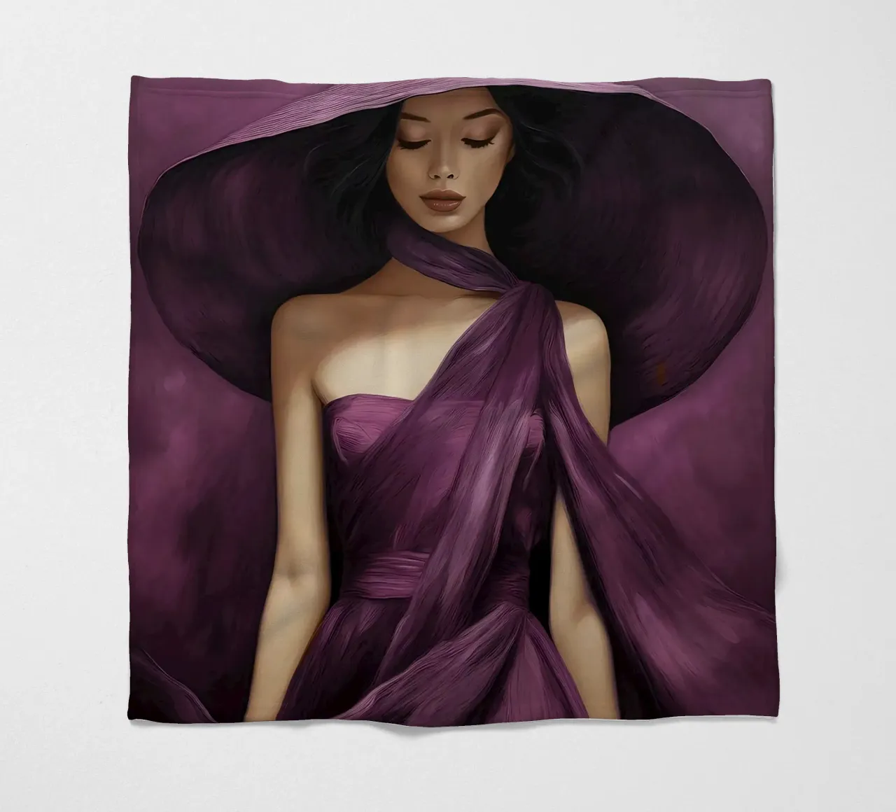 Ritratto di moda donna con grande cappello in colore viola basilico coperta in pile da Take Your Art BV