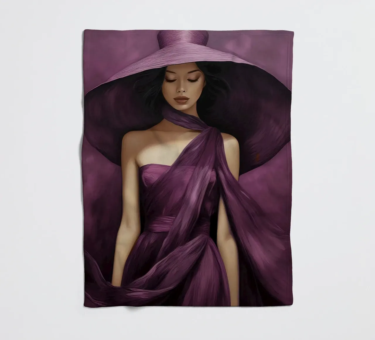 Ritratto di moda donna con grande cappello in colore viola basilico coperta in pile da Take Your Art BV