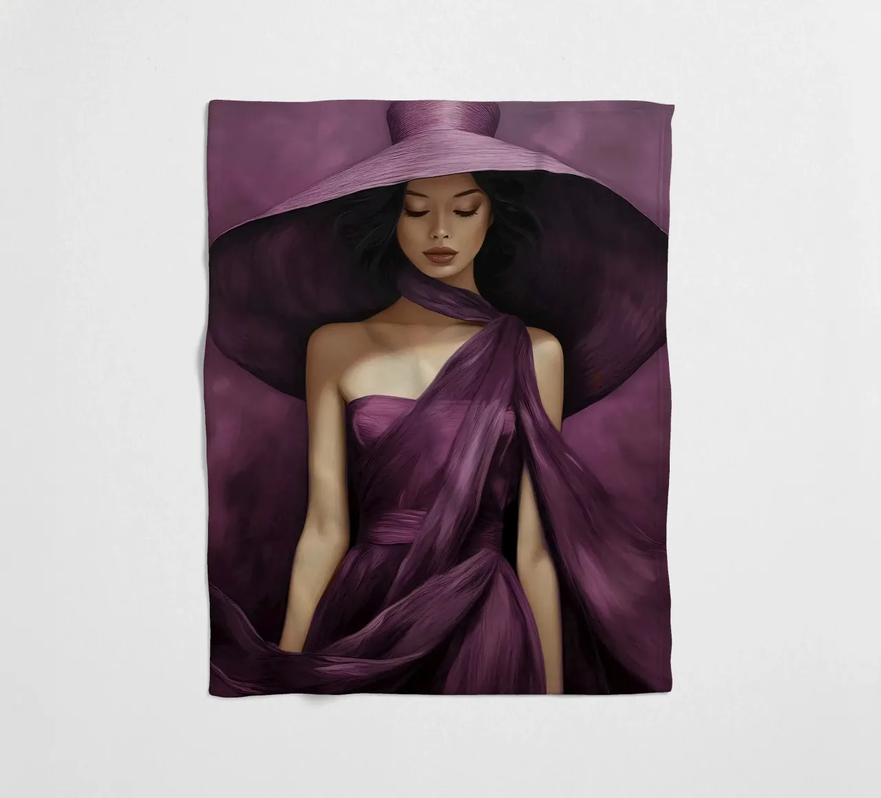 Ritratto di moda donna con grande cappello in colore viola basilico coperta in pile da Take Your Art BV