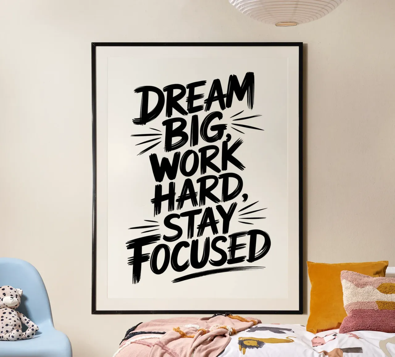 SOGNARE IN GRANDE LAVORARE SODO poster con telaio in legno da logic