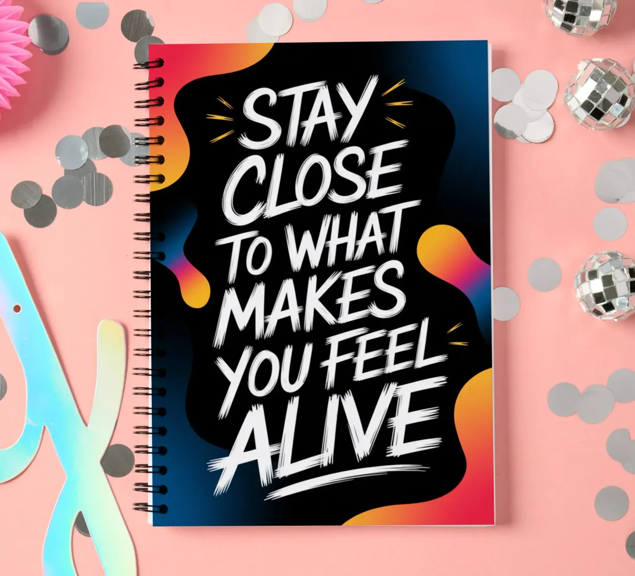 STAY CLOSE TO WHAT MAKES YOU FEEL ALIVE spiral notebook by logic