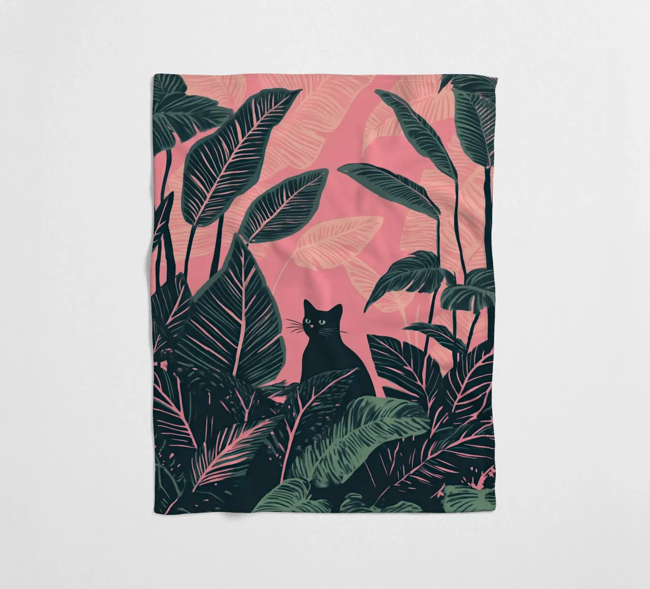 Gatto nero nella giungla di Calathea rosa e verde coperta in pile da Autofocus