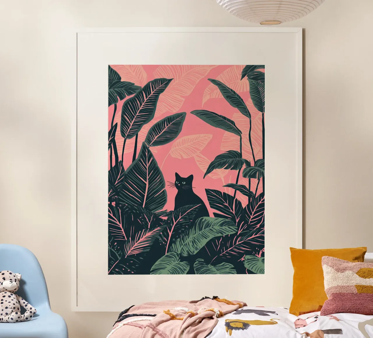 Gatto nero nella giungla di Calathea rosa e verde carta hahnemühle da Autofocus