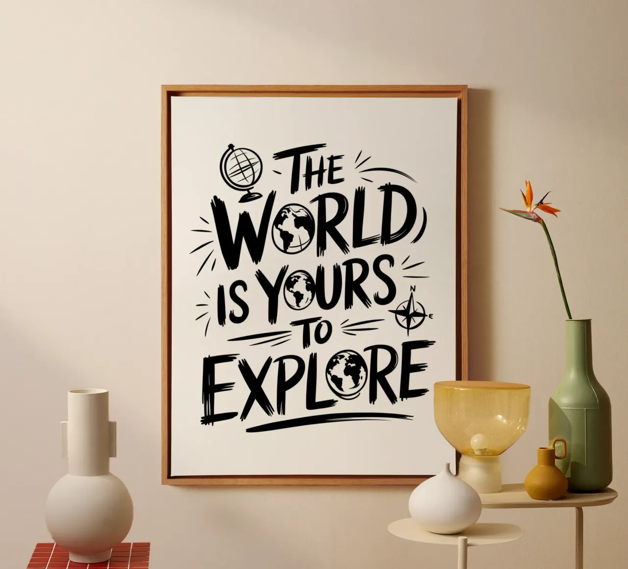 THE WORLD IS YOURS TO EXPLORE canvas with Floater frame by logic
