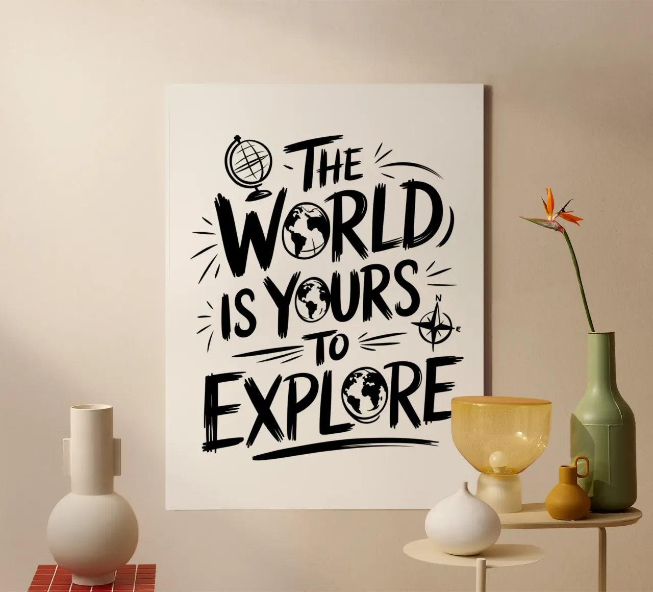 THE WORLD IS YOURS TO EXPLORE canvas with Floater frame by logic